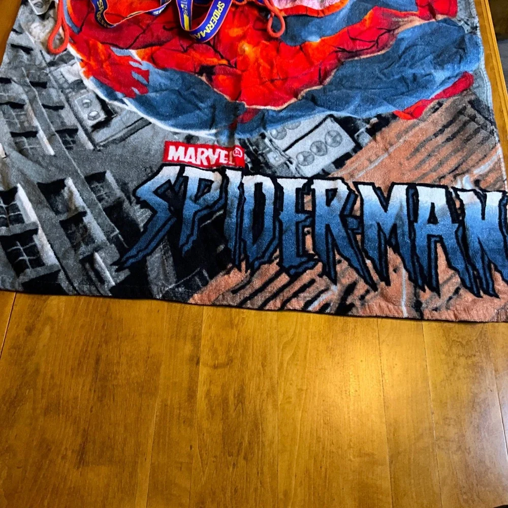 Vintage‎ 2003 Marvel Spider Man Drawstring Backpack Beach Bath Towel Attached